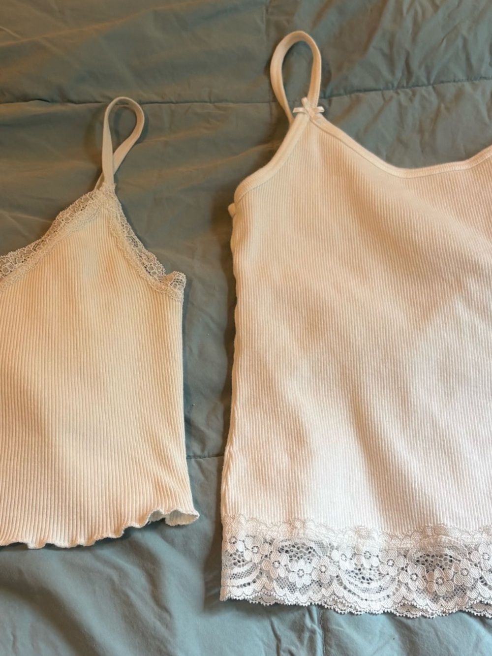 Brandy Melville white lace-trim ribbed camisoles